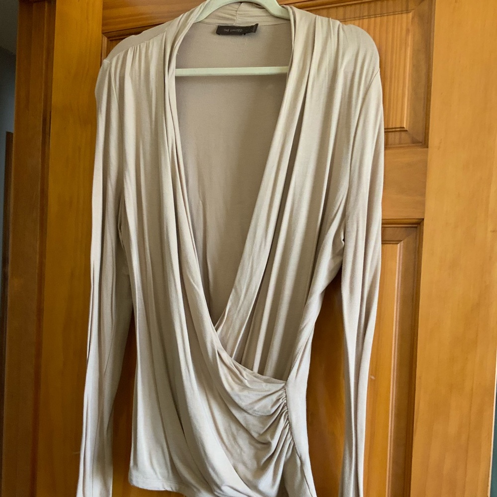 The Limited Faux Wrap Top Beige/Camel Sz LG